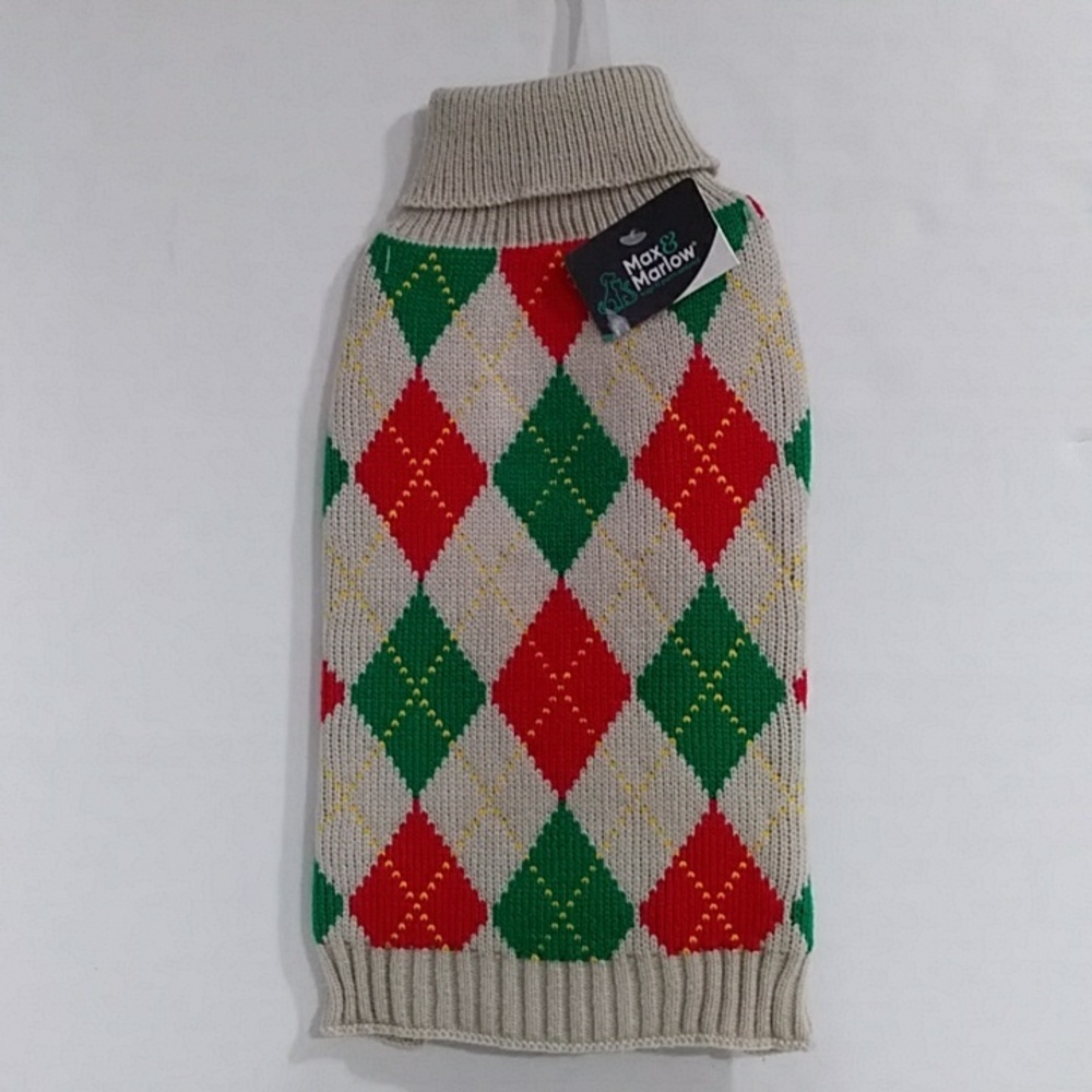 Max & Marlow Red & Green Argyle Pet Sweater Size L *NWT*